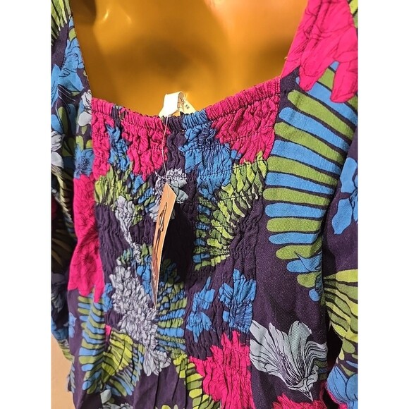 Sofia Vergera Babydoll Floral Top Blouse Womens XL Ruched Colorful Soft Vacation - Picture 5 of 9